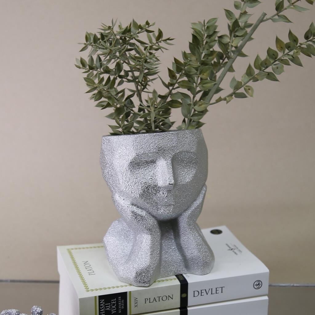 Selim Dekor Zeus Küçük Surat Saksı Gümüş