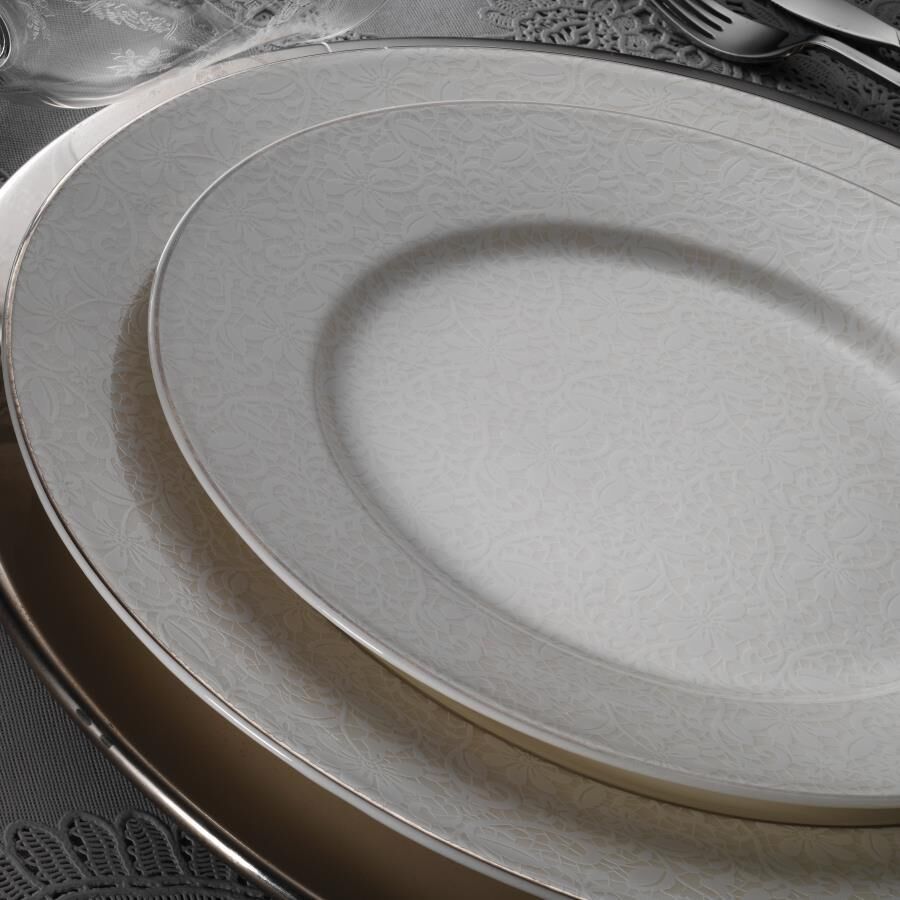 Kütahya Porselen Bone Kalipso 62 Parça 1077120 Platin Desenli Yemek Takımı