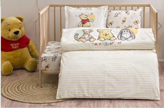 Taç Lisanslı Disney Winnie The Pooh Happy Baby Pamuk Bebek Nevresim Takımı