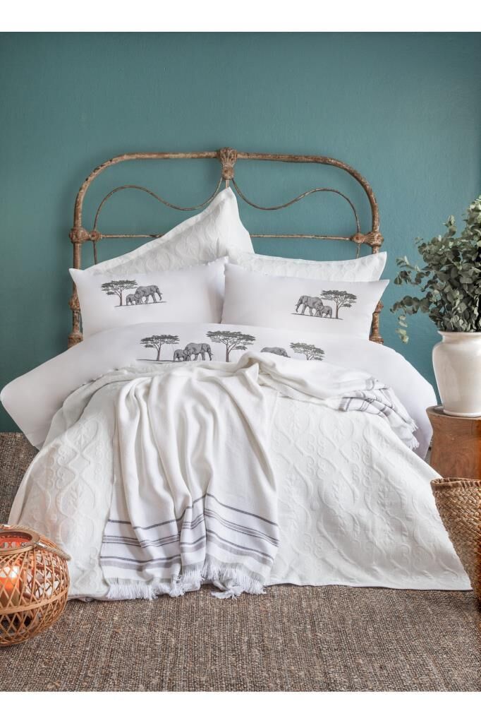 Apricitas Home Çift Kişilik Yatak Örtülü Nevresim Set Aleph White
