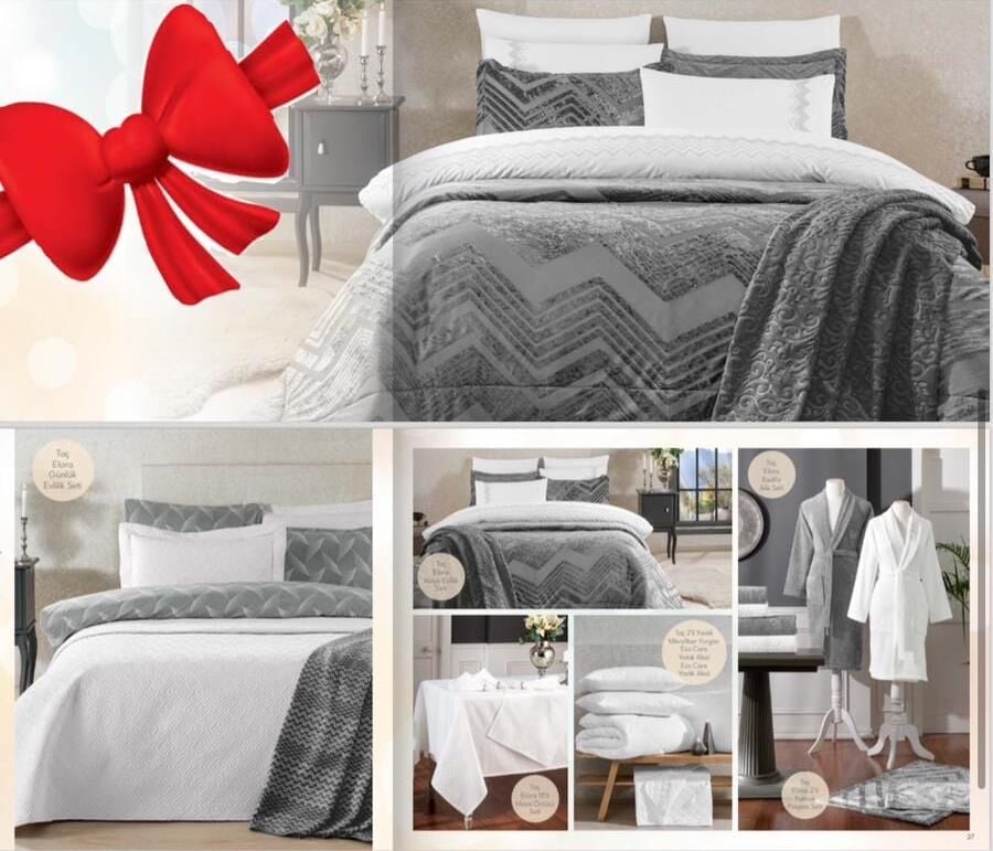 TAÇ MUTLULUK IŞILTISI ELORA ANTRASİT ÇEYİZ SETİ