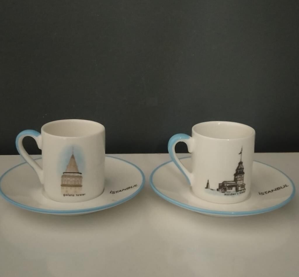 DECORIUM İstanbul Kız Kulesi ve Galata 2 Kişilik Türk Kahve Fincan Takımı
