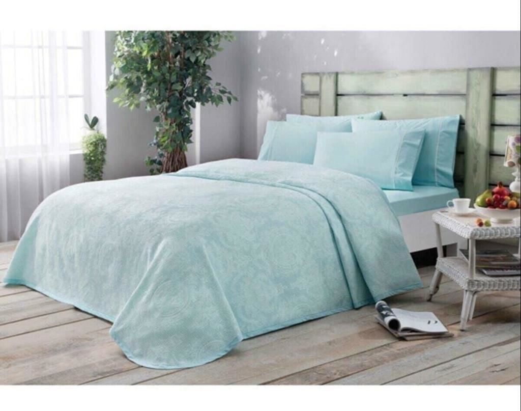 Taç Jakarlı Helena Tek Kişilik Su Yeşili Pike Takımı