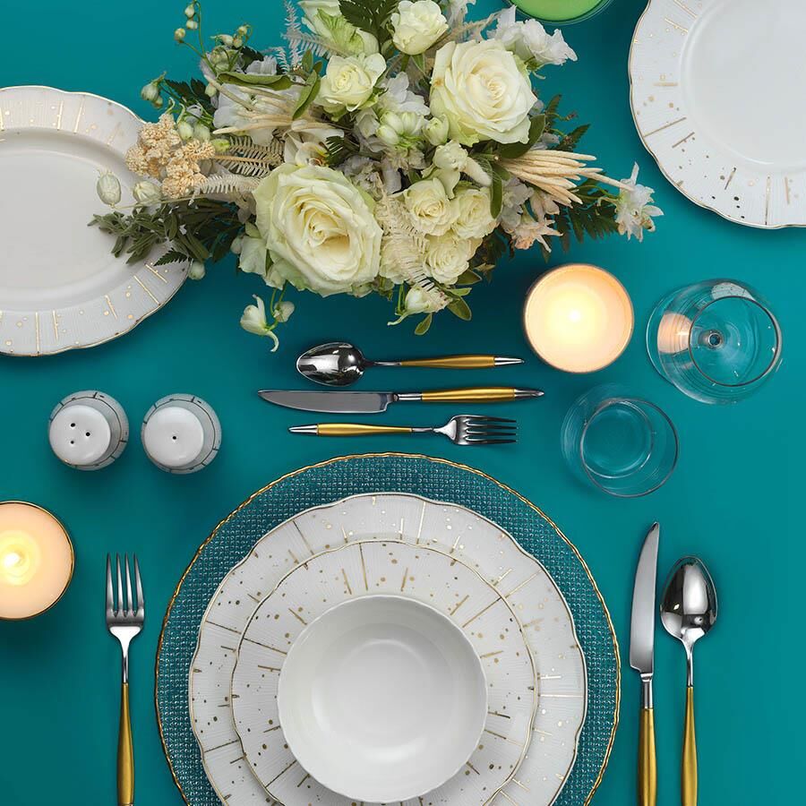 Kütahya Porselen İnci Bone Olympos 53 Parça 1137921/Altın Dekor Yemek Takımı