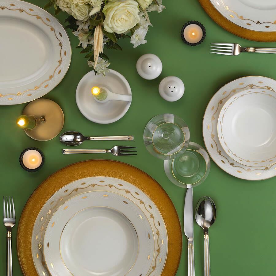 Kütahya Porslen İnci Bone Kalipso 53 Parça 1147521/Altın Dekor Yemek Takımı