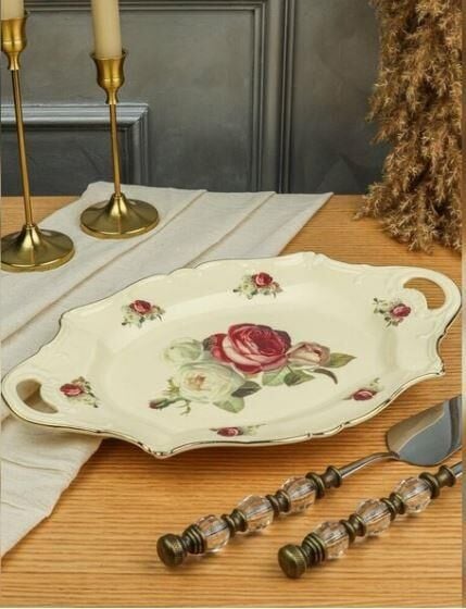 ROYKING ROSE 36 CM OVAL KULPLU SUNUM TABAĞI