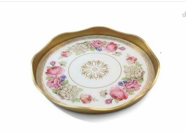 ROYKING YUVARLAK BEYAZ-PEMBE ÇİÇEKLİ TEPSİ 40X5