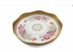 ROYKING YUVARLAK BEYAZ-PEMBE ÇİÇEKLİ TEPSİ 40X5