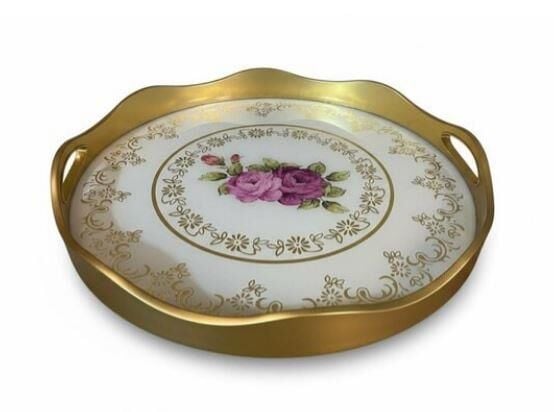 ROYKING YUVARLAK PEMBE ÇİÇEKLİ TEPSİ 40X5