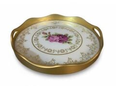 ROYKING YUVARLAK PEMBE ÇİÇEKLİ TEPSİ 40X5