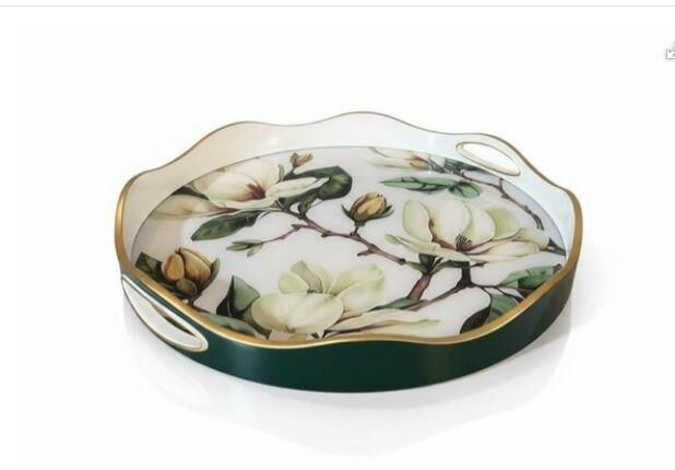 ROYKING YUVARLAK BEYAZ ÇİÇEKLİ TEPSİ 40X5