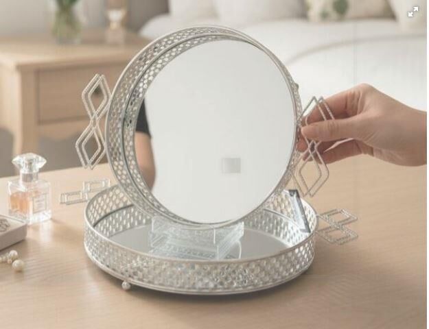 ROYKING YUVARLAK KULPLU METAL AYNALI TEPSİ 30X30X5,5 CM