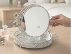 ROYKING YUVARLAK KULPLU METAL AYNALI TEPSİ 25X25X5,5