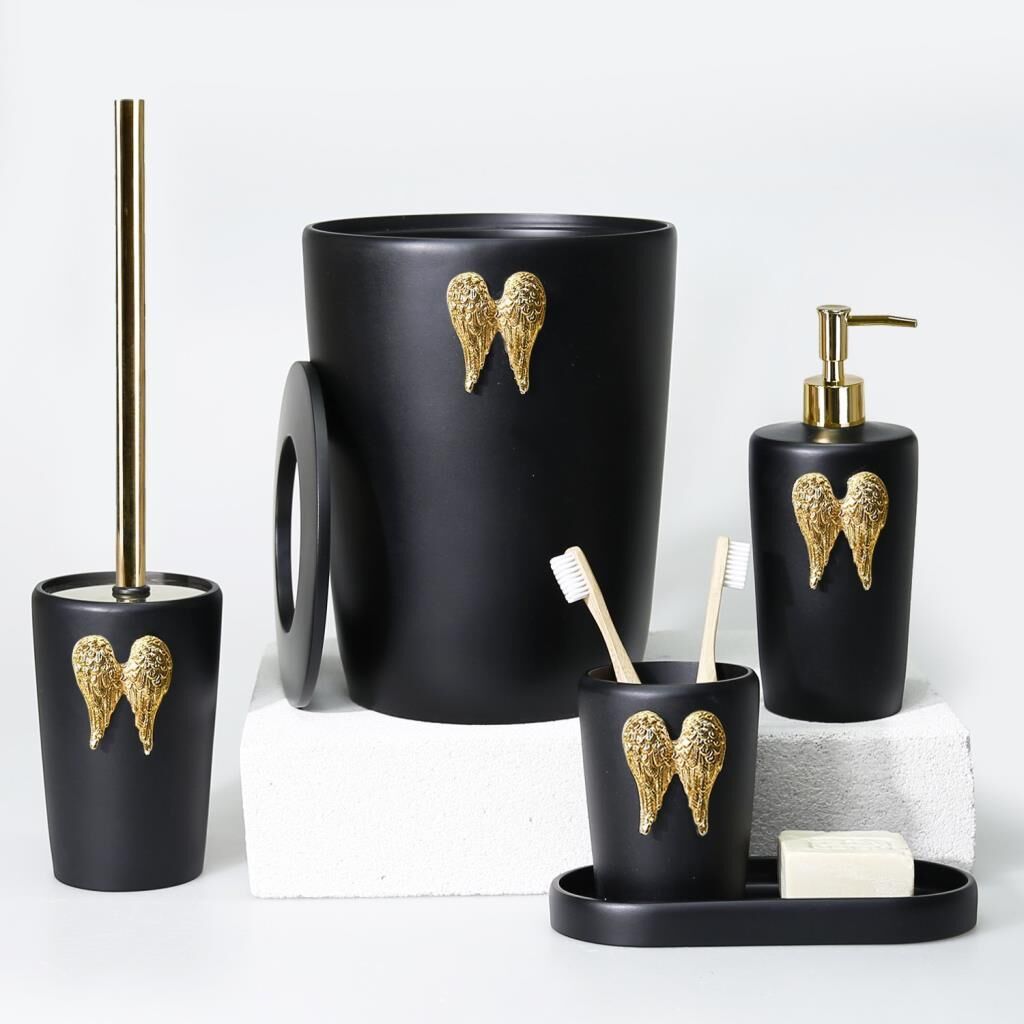 Selim Dekor Wings Banyo Seti Siyah Altın