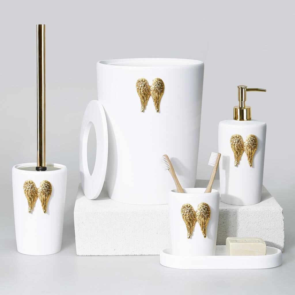 Selim Dekor Wings Banyo Seti Beyaz Altın