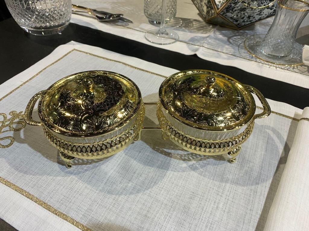 QUEEN ANNE 2 li YUVARLAK ŞEKERLİK GOLD