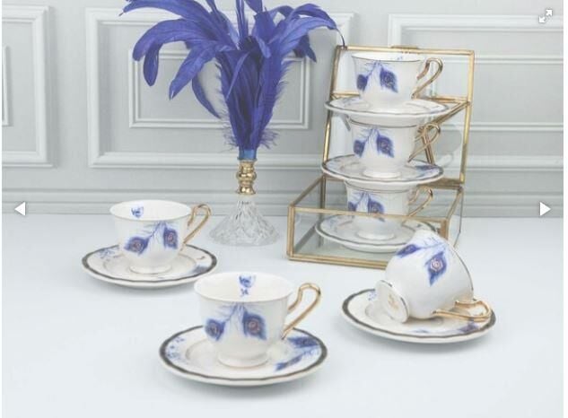 ROYKING PAULINA MAVİ TÜYLÜ 6 LI KAHVE FİNCAN TAKIMI