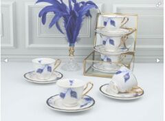 ROYKING PAULINA MAVİ TÜYLÜ 6 LI KAHVE FİNCAN TAKIMI
