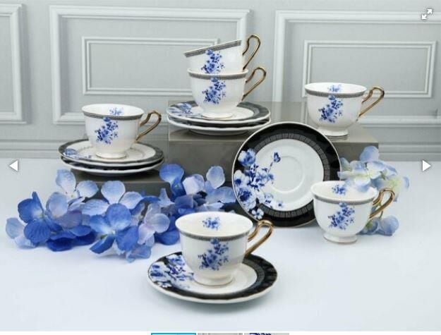 ROYKING PAULINA MAVİ ÇİÇEKLİ 6 LI KAHVE FİNCAN TAKIMI