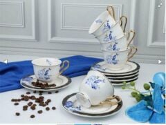 ROYKING PAULINA MAVİ KUŞLU 6 LI KAHVE FİNCAN TAKIMI