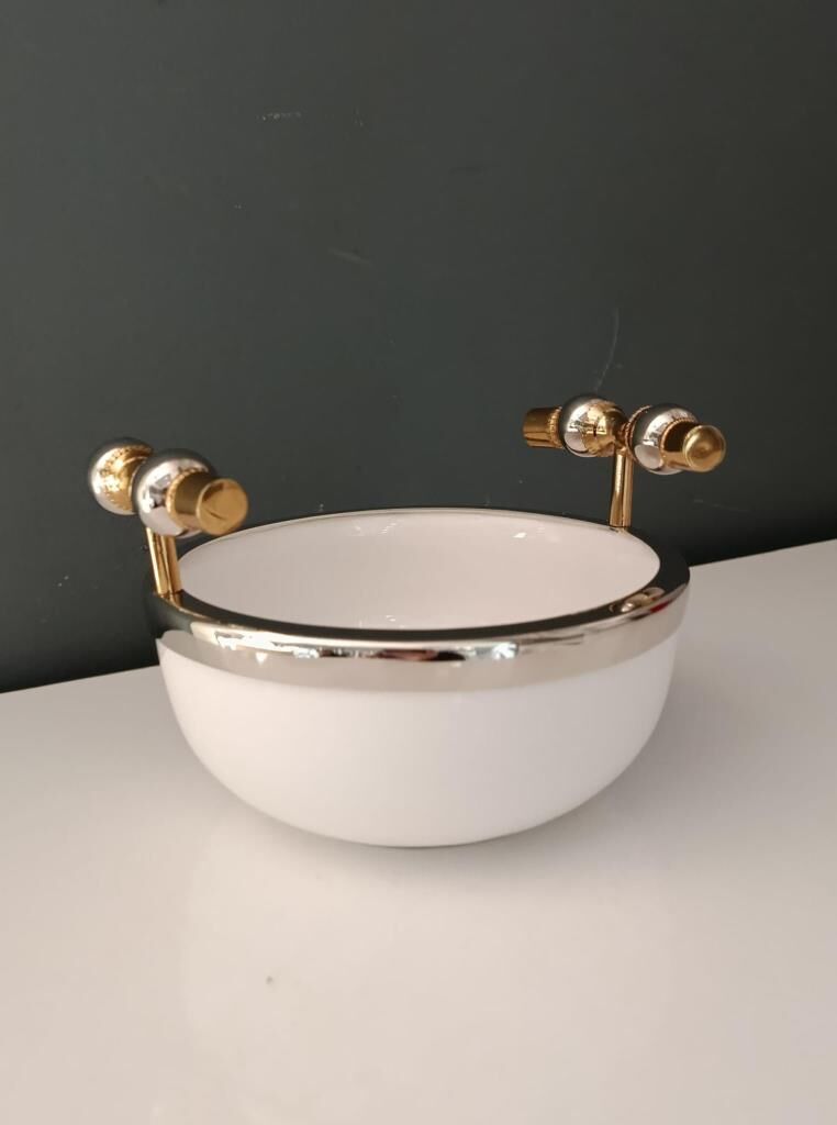 LAMEDORE SILVER BALLS KULPLU BEYAZ KÜÇÜK KASE 17X19X12 CM