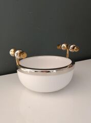 LAMEDORE SILVER BALLS KULPLU BEYAZ KÜÇÜK KASE 17X19X12 CM