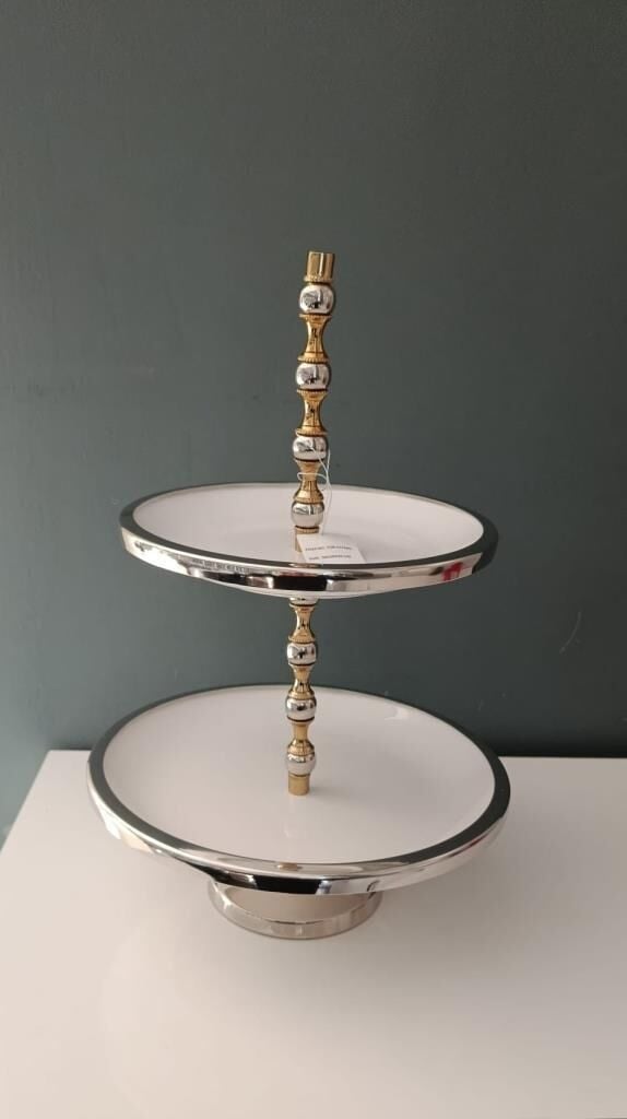 LAMEDORE SILVER BALLS 2 KATLI BEYAZ KEK STANDI 28X28X38 CM