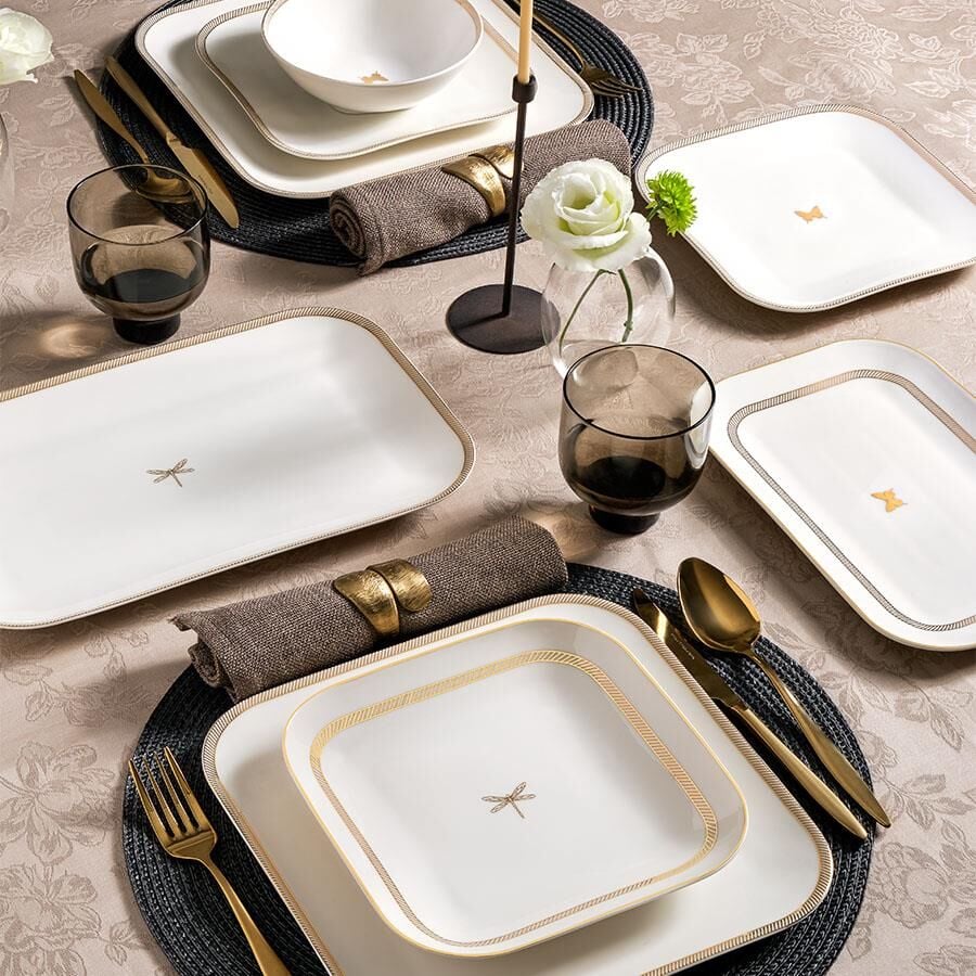 KÜTAHYA PORSELEN BONE MINAS 51 PARÇA YEMEK TAKIMI 12767 ALTIN