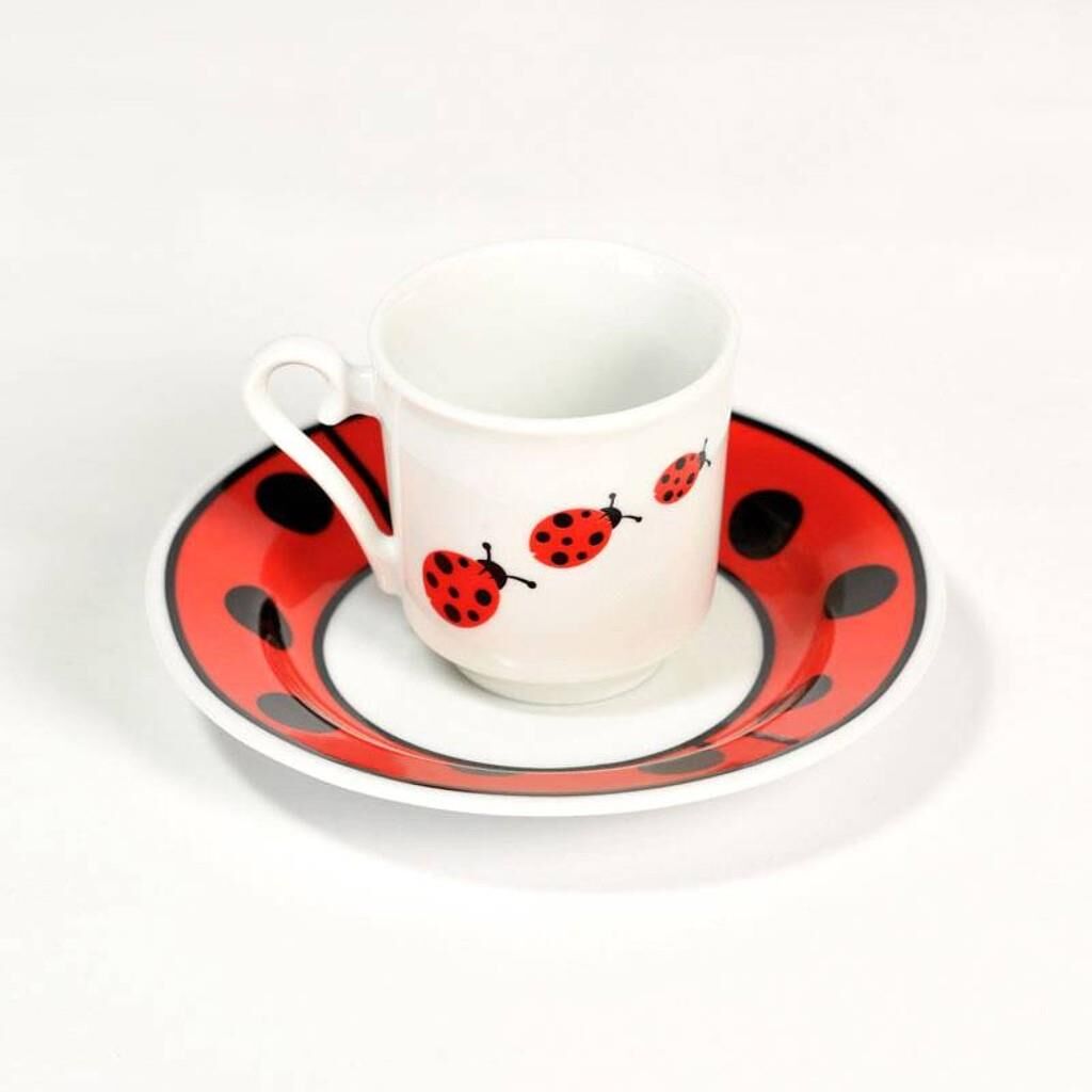 Kütahya Porselen 2 Kişilik Ugur Böcekli  Kahve Fincan Takımı