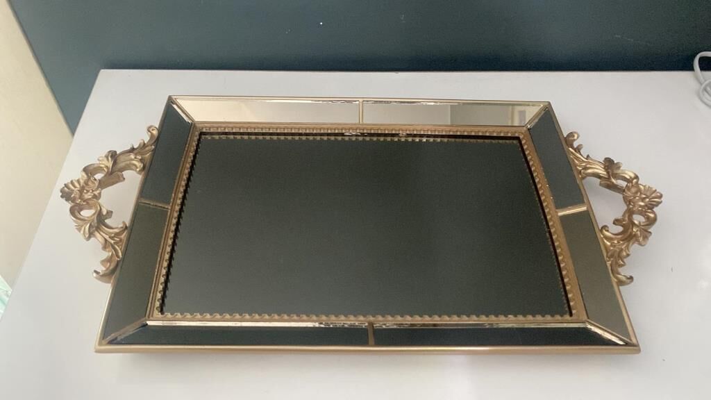 SELİM DEKOR JULİA AYNALI TEPSİ VİZON 25X40X3 CM