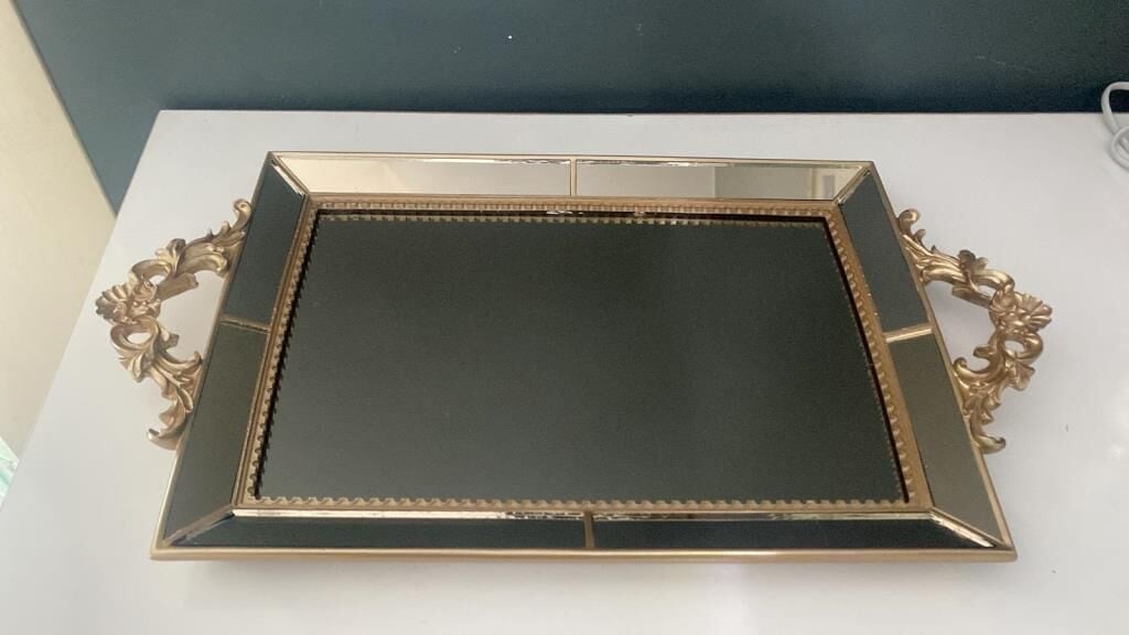 SELİM DEKOR JULİA AYNALI TEPSİ VİZON 25X40X3 CM