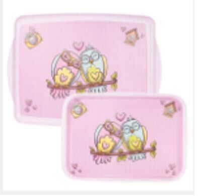 TANTİTONİ MELAMİN BAYKUŞ DESENLİ 2 Lİ DİKDÖRTGEN KAYDIRMAZ TEPSİ 34-41 CM