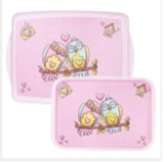 TANTİTONİ MELAMİN BAYKUŞ DESENLİ 2 Lİ DİKDÖRTGEN KAYDIRMAZ TEPSİ 34-41 CM