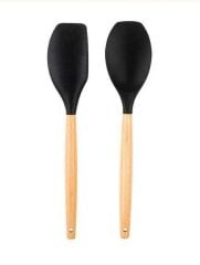 TANTİTONİ BAMBU SAPLI FÜME RENKLİ SİLİKON BÜYÜK KAŞIK VE SPATULA SETİ