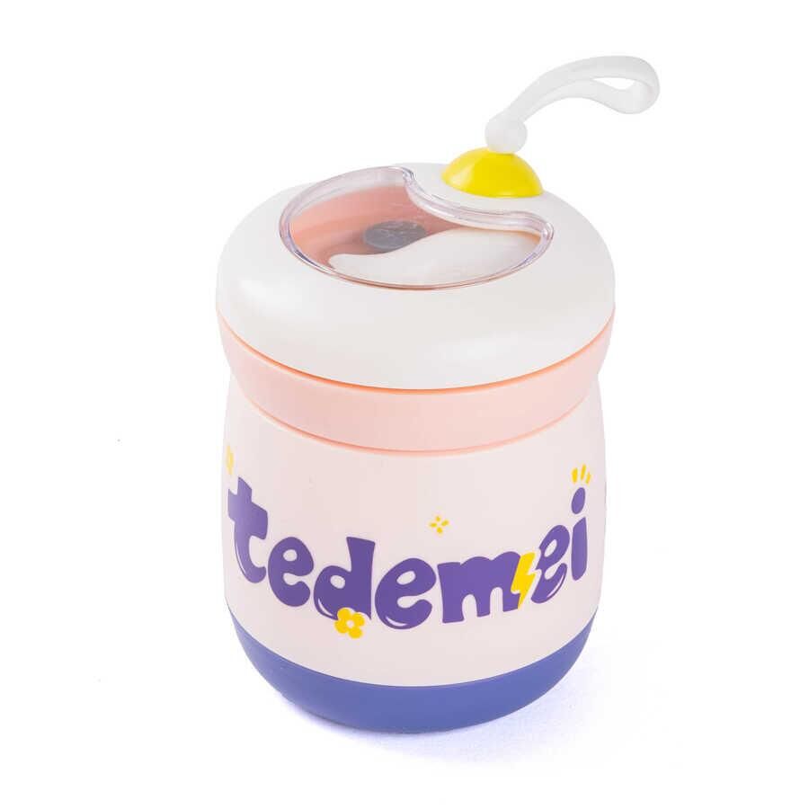 TANTİTONİ TEDEMEI PEMBE PASLANMAZ ÇELİK KAŞIKLI YEMEK TAŞIMA KABI 450 ML