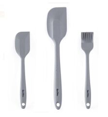TANTİTONİ GRİ  RENKLİ 3 LÜ SİLİKON SPATULA VE FIRÇA SETİ