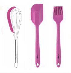 TANTİTONİ VİŞNE RENKLİ SİLİKON SPATULA ,FIRÇA,VE ÇIRPICI SETİ