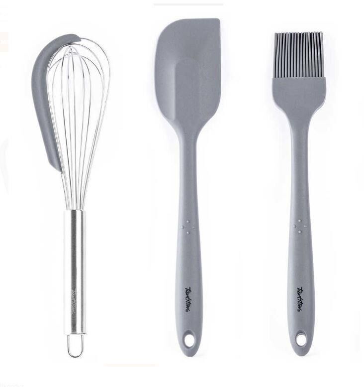 TANTİTONİ GRİ  RENKLİ SİLİKON SPATULA ,FIRÇA,VE ÇIRPICI SETİ