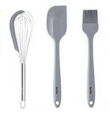 TANTİTONİ GRİ  RENKLİ SİLİKON SPATULA ,FIRÇA,VE ÇIRPICI SETİ