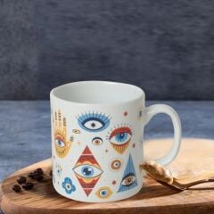 Keramika Nazar Boncuk 10 cm Kupa Bardak Beyaz 004