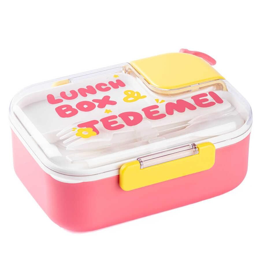 TANTİTONİ TEDEMEI PEMBE PASL.ÇELİK 2 BÖLMELİ ÇATAL VE KAŞIKLI YEMEK TAŞIMA KABI 750 ML