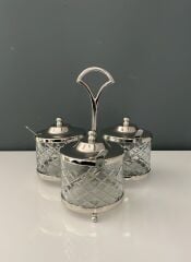 LAMEDORE STANDLI YUVARLAK 3 LÜ BAHARATLIK SETİ NİKEL 21X21X19,5 CM