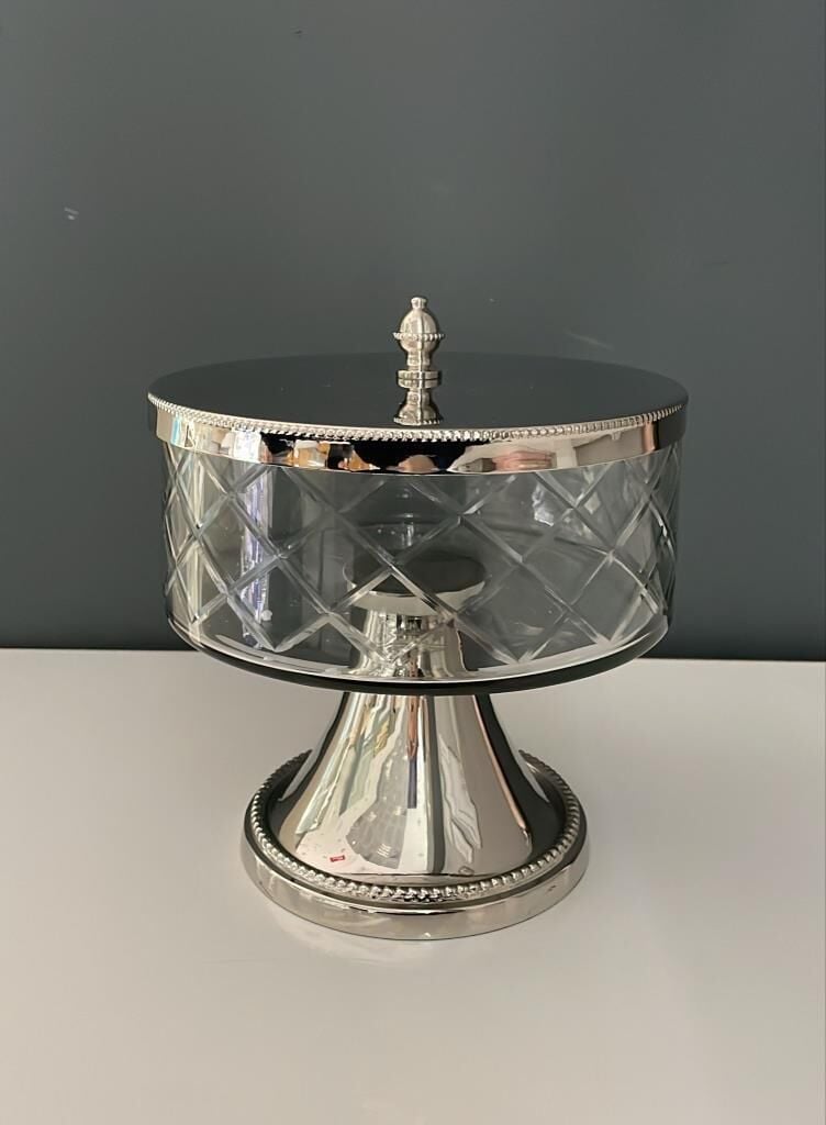 LAMEDORE AYAKLI VE KAPAKLI ORTA BOY KAVANOZ NİKEL 18,5X18,5X20,5 CM