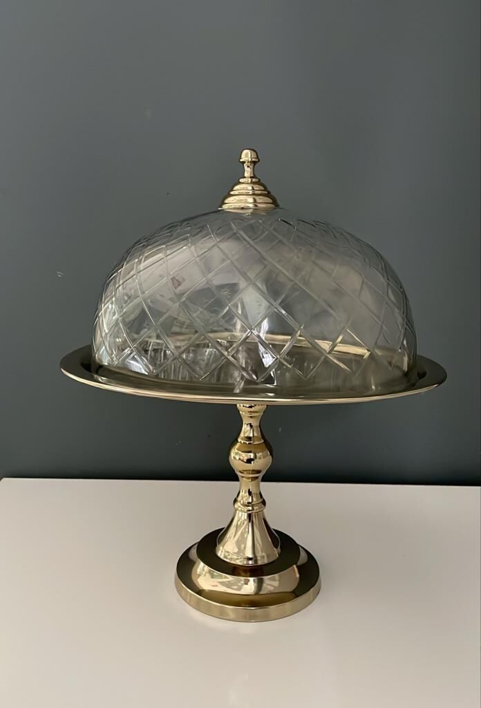 LAMEDORE OVAL AYAKLI CAM KAPAKLI KEK STANDI GOLD 30,5X24,5X38 CM