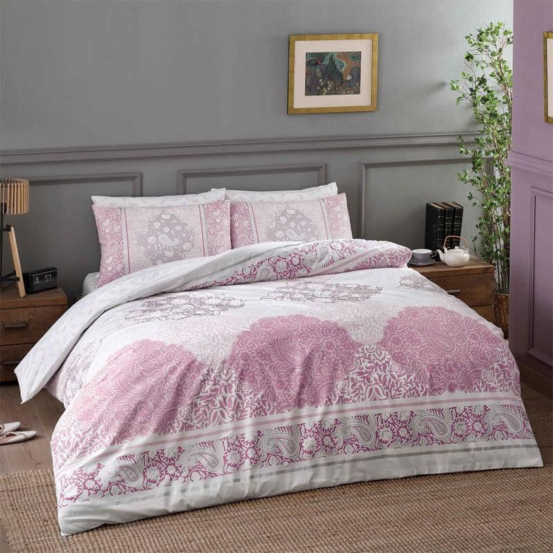 Taç Ranforce Çift Kişilik Nevresim Takımı Aryan Pembe