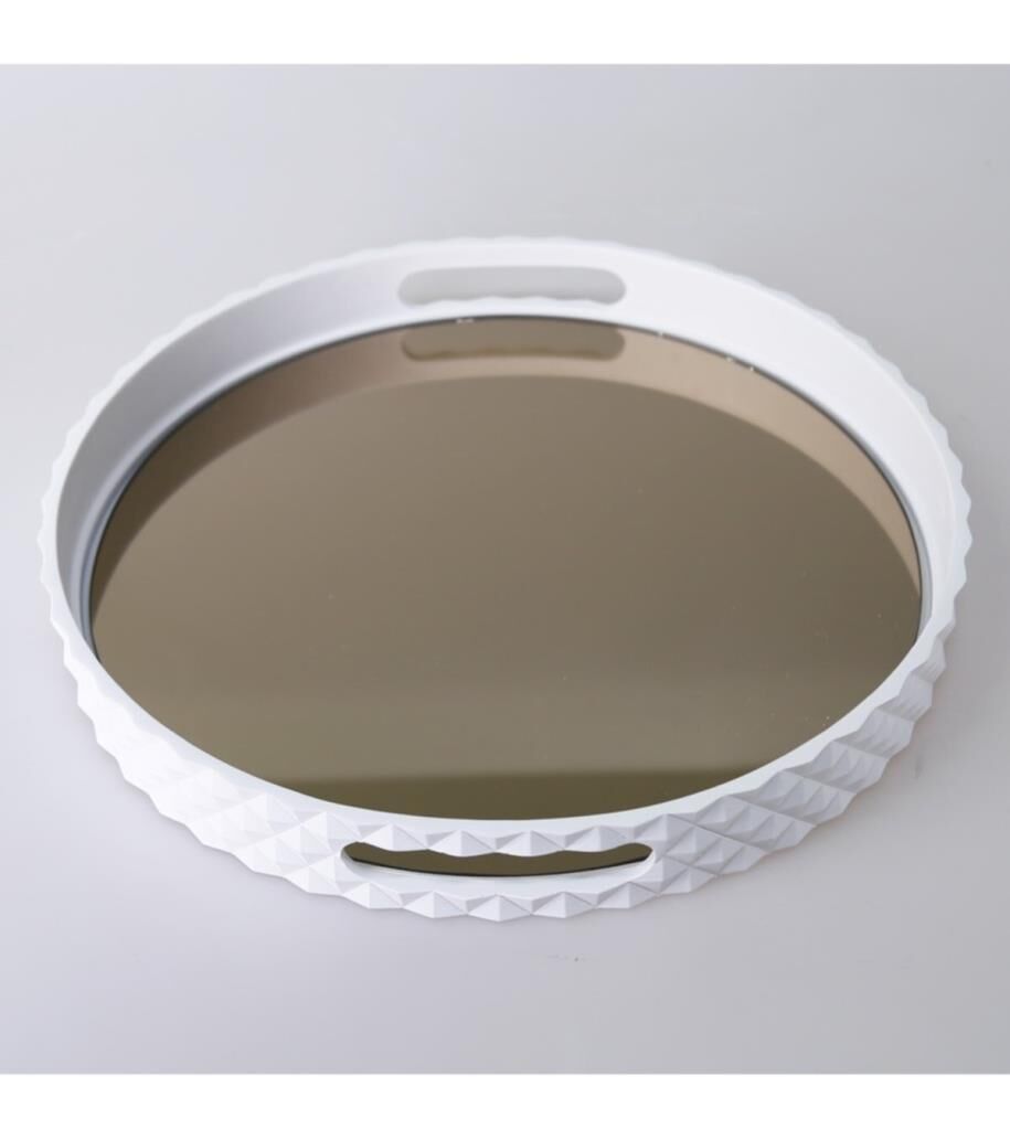 Selim Dekor Piramit Yuvarlak Beyaz Tepsi 38 Cm Beyaz