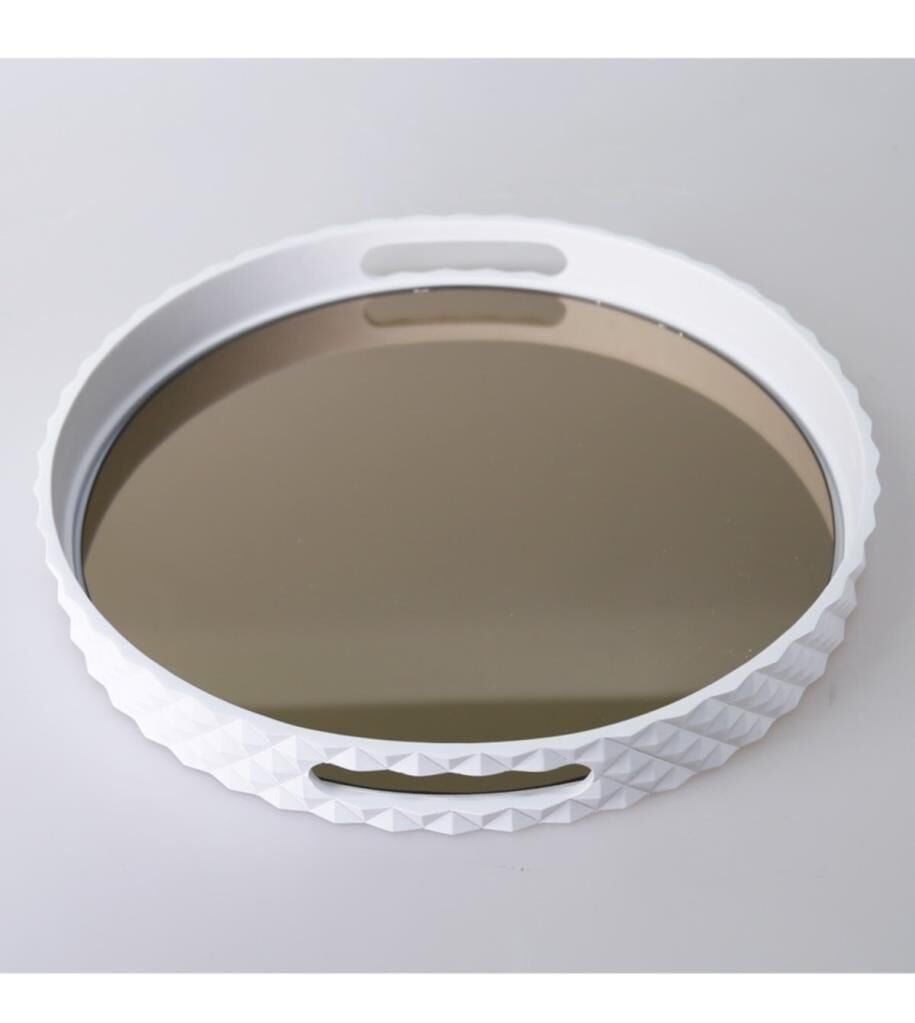 Selim Dekor Piramit Yuvarlak Beyaz Tepsi 38 Cm Beyaz
