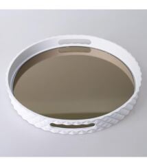Selim Dekor Piramit Yuvarlak Beyaz Tepsi 38 Cm Beyaz