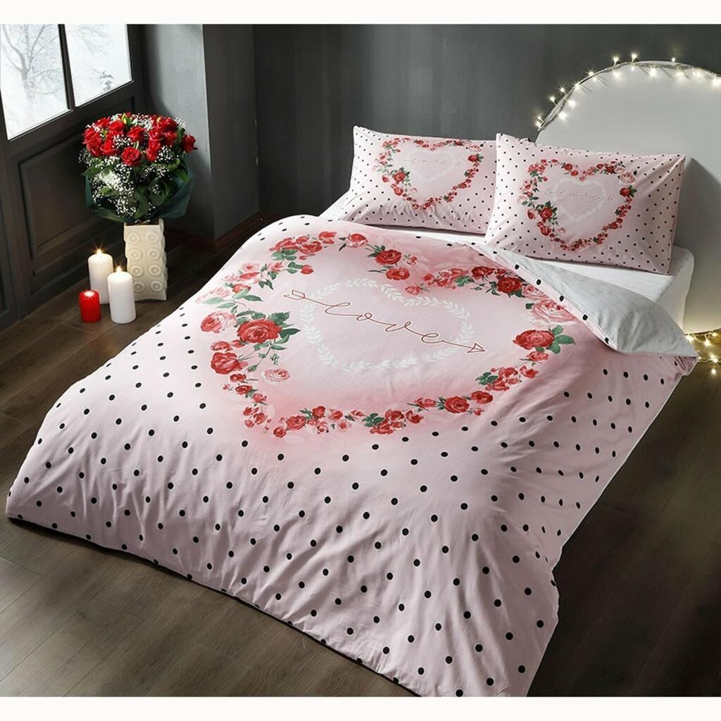 Taç Lover Ranforce Çift Kişilik Nevresim Takımı Pembe