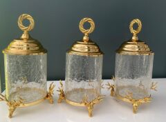 HERA KRİSTAL 3 LÜ  GEYİKLİ KAPAKLI KAVANOZ SETİ ALTIN